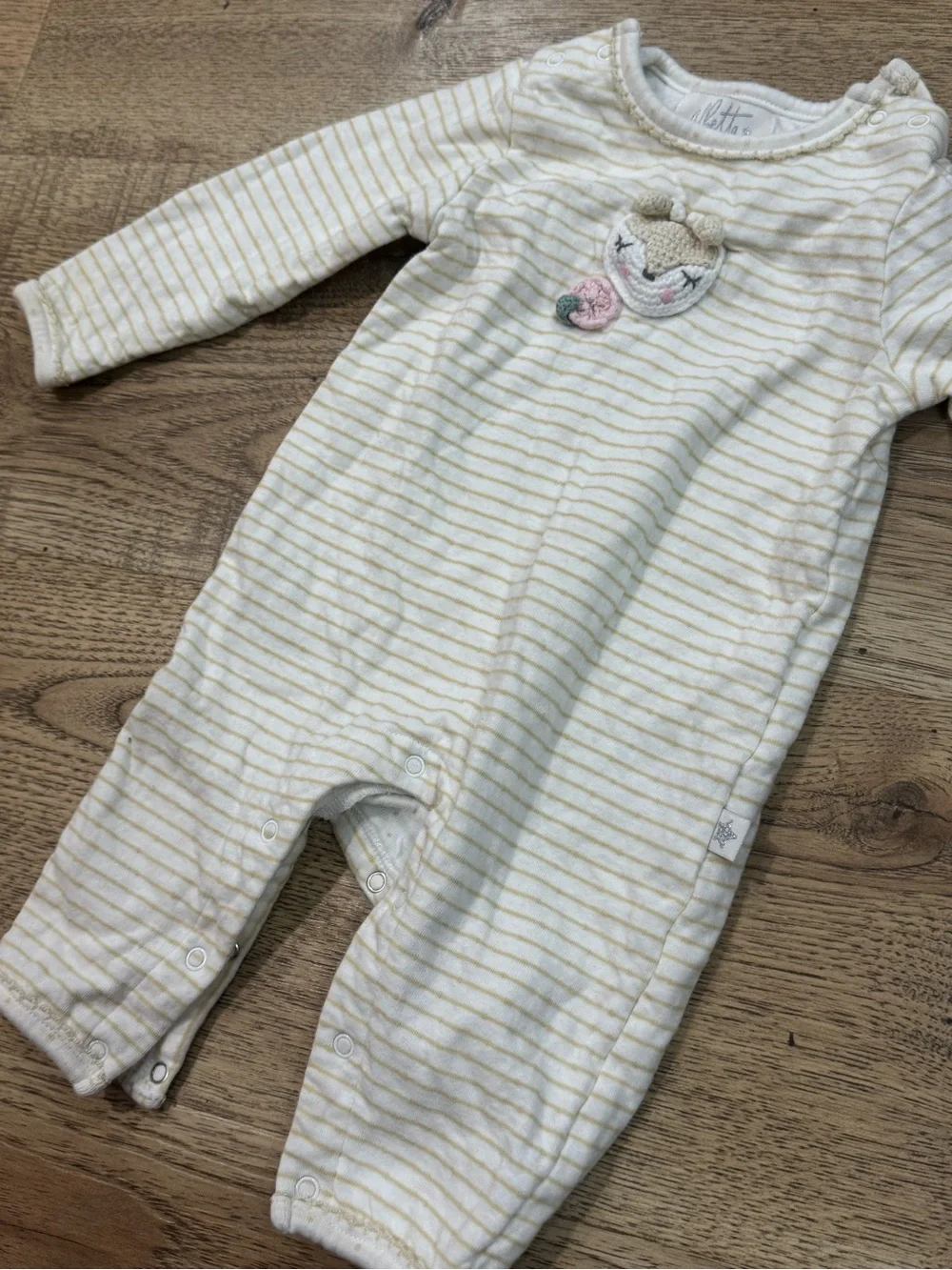 Unbranded Cream & Yellow Striped Baby One-Piece with Embroidered Fox